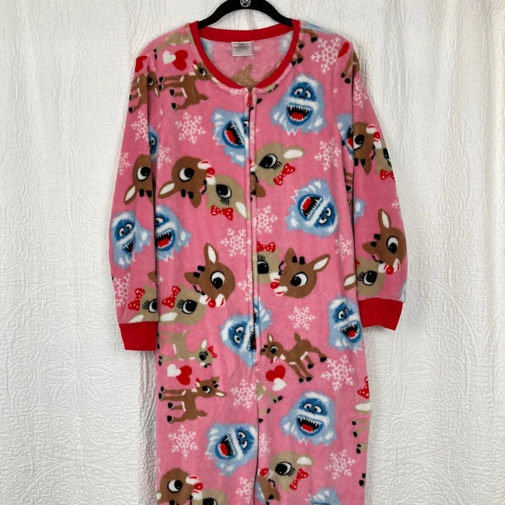 Rudolf the Red Nosed Reindeer Women’s Fleece Pajamas Onesie sz Medium